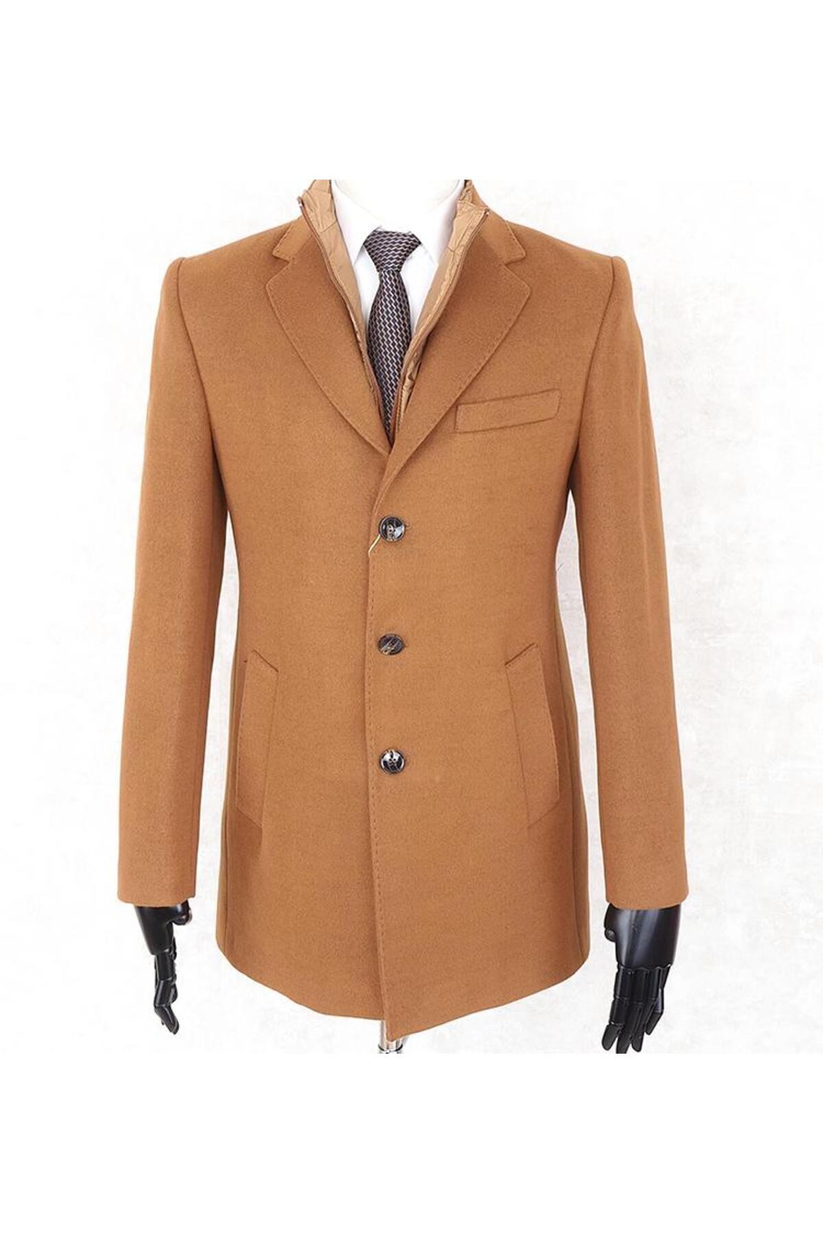 Jan Carlucci Men's Slim Fit Camel Detachable Jacket with Quilted