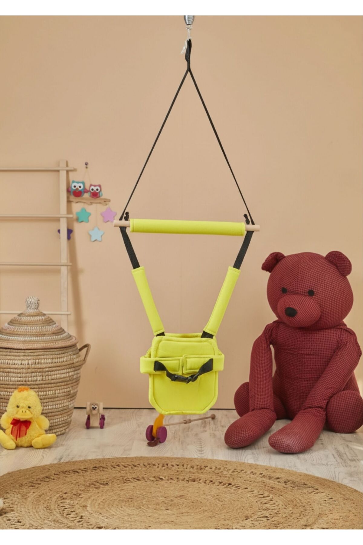 Svava Hoppala Zıpzıp Yüz Korumalı Kanguru, Yaylı Denge Bebek Yürüteci Doğal Ahşap Sarı fotoğrafı 4 (önizleme)