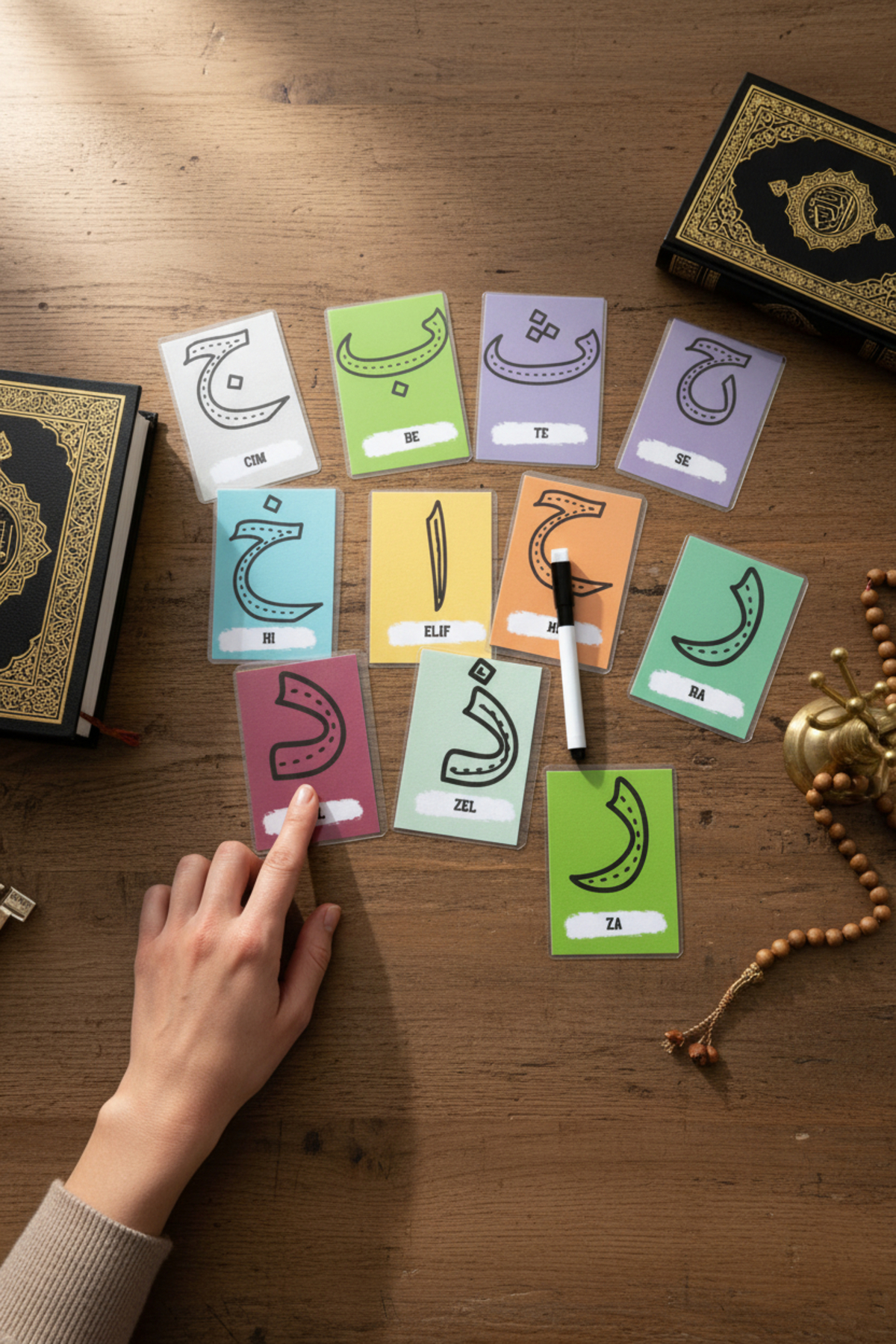 Renkli Zeka Arapça Harfleri Öğreniyorum (7x10) Elif Be Te Se Kartlari (Kalem Hediyeli) Elifba fotoğrafı 2 (önizleme)