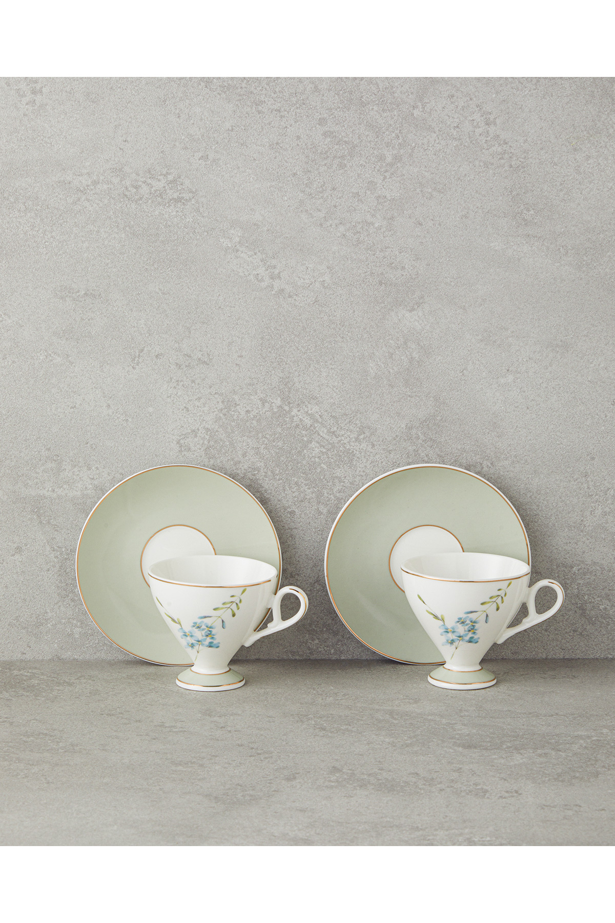 Valentina New Bone China 4 Parça 2 Kişilik Kahve Fincan Takımı 80 ml Açık Yeşil