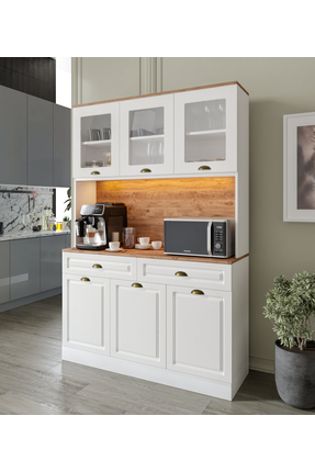 GuneyStore Gözde Kahve Köşesi - 140 cm MDF Mutfak Dolabı - LED Aydınlatmalı -...