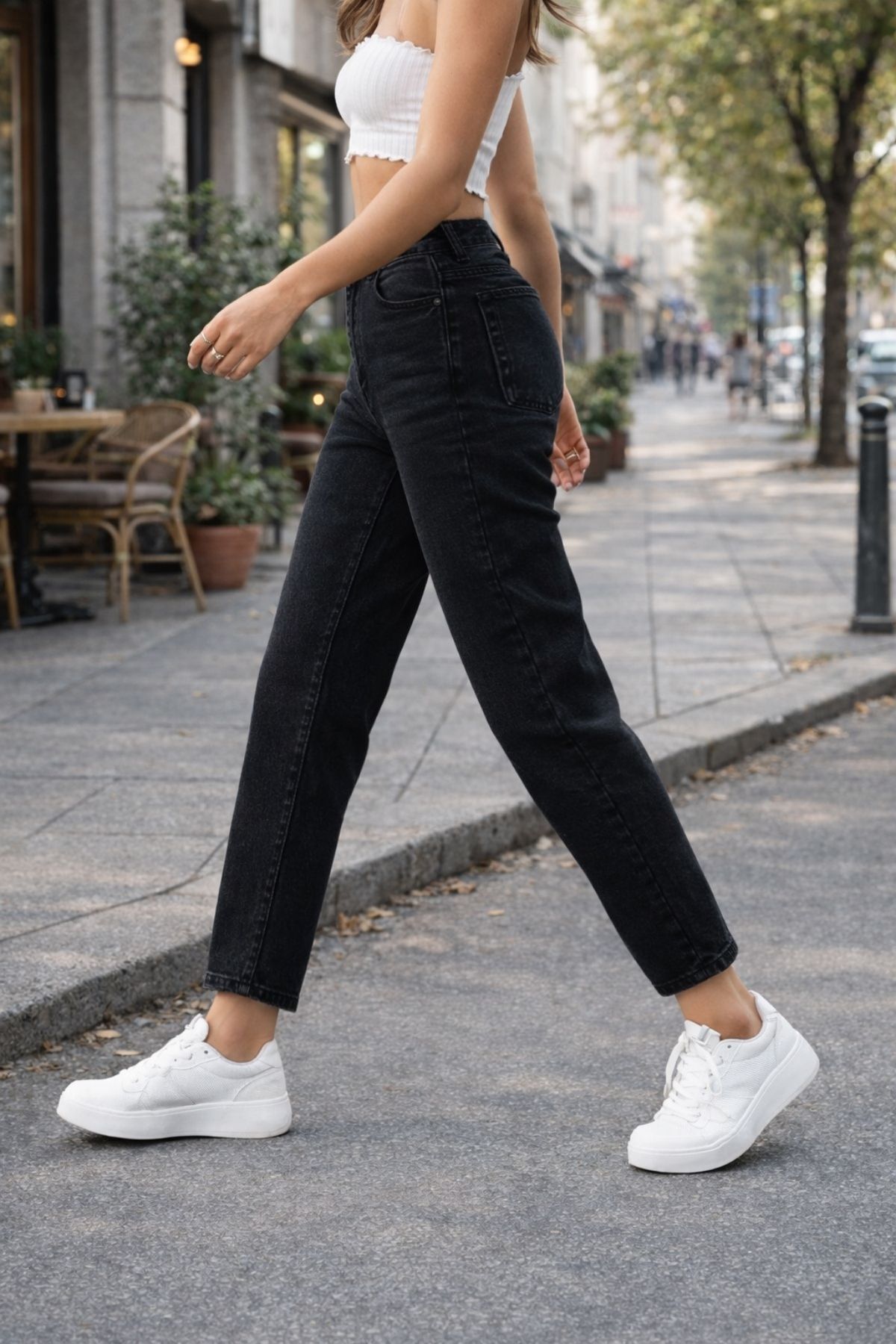 CEDY DENIM  Mom Fit Jean Yüksek Bel Boyfriend Kesim Likralı Esnek Siyah Kadın Kot Pantolon C599 - Görsel 3