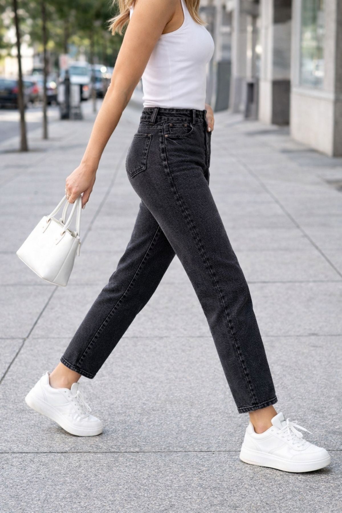 CEDY DENIM  Mom Fit Jean Yüksek Bel Boyfriend Kesim Esnek Antrasit Kadın Kot Pantolon C599-antrasit - Görsel 4