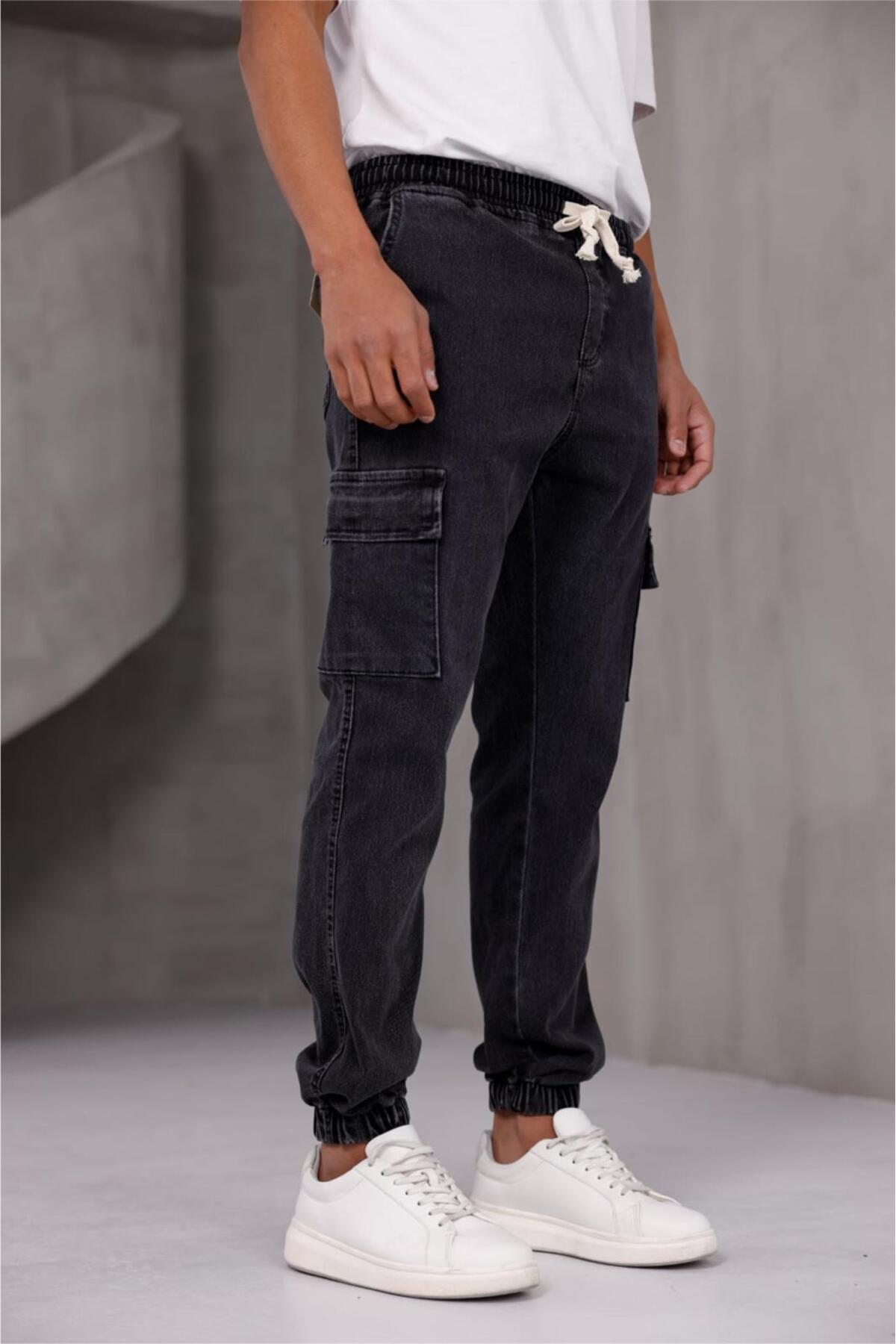 Slim Fit Lycra Denim Cargo Pants with Dasser Leg and Elastic Waist