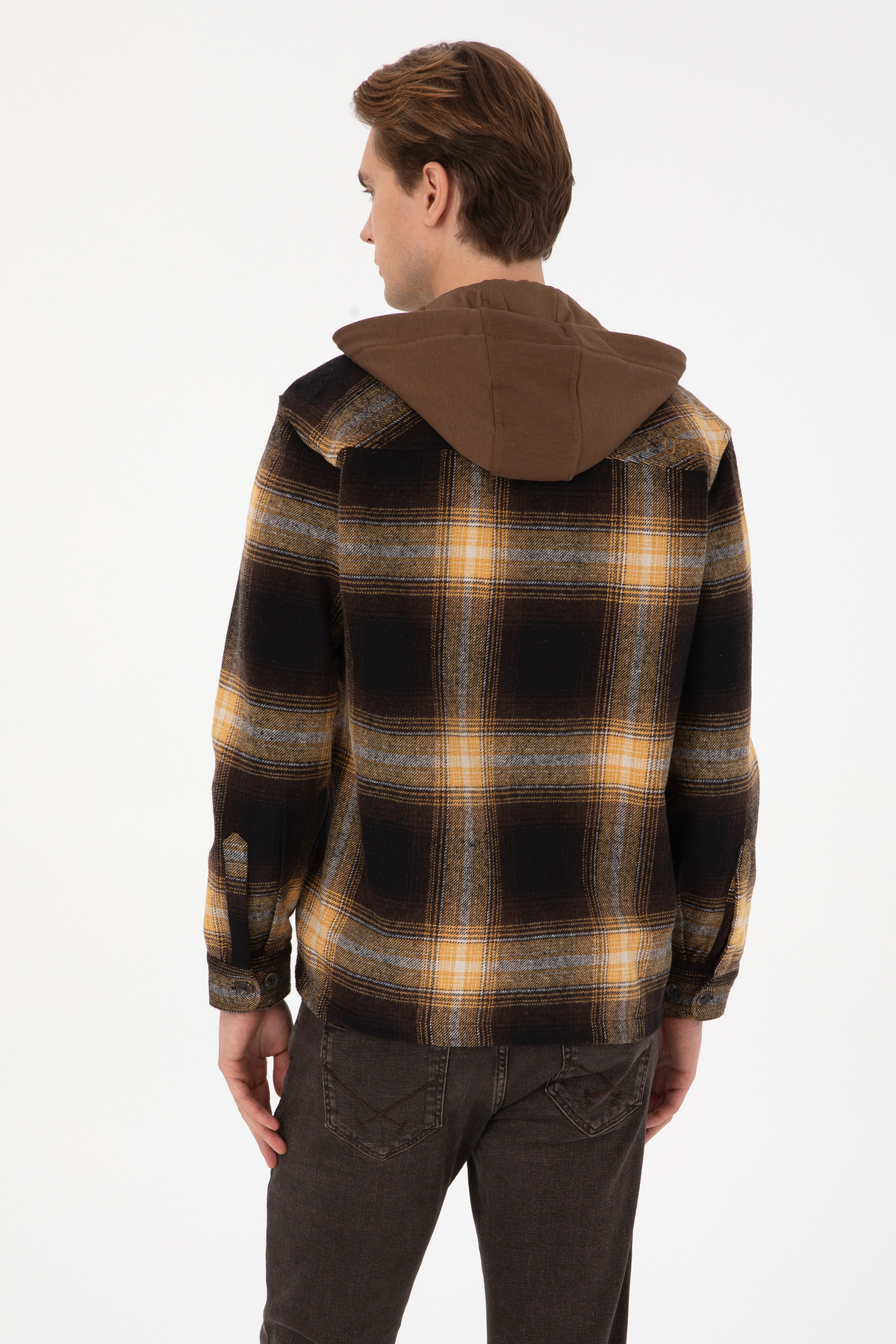 Erkek Kahverengi Ekoseli Kapüşonlu Gömlek 50308139-VR029 — قهوه‌ای — تصویر 5 از 7