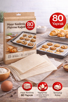 OPTİMEX 80 Adet Kesilmiş Pişirme Kağıdı – Yağlanmaz, Isıya Dayanıklı, Hazır K...