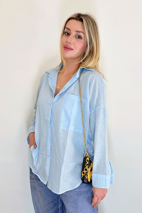 ECOTİQUE Kadın %100 Pamuk Basic Oversize Keten Cepli Uzun Kollu Büyük Beden G...