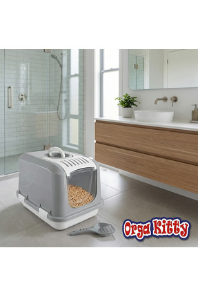 Orgakitty Kapalı Kedi Tuvaleti Koku Filtreli Ve Elekli Kürek