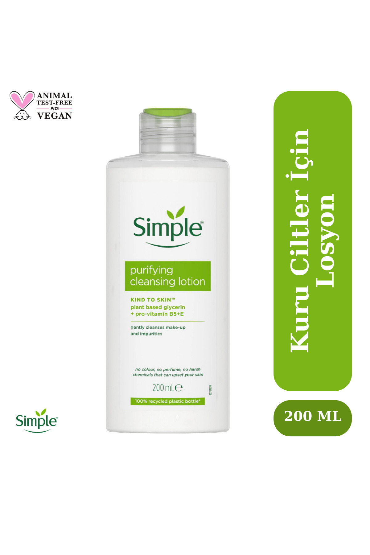 Simple Kind to Skin Hassas Ciltler İçin Arındırıcı Durulama Gerektirmeyen Makyaj Temizleme Losyonu - 200 ML — 5011451103849