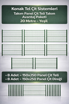 Konak Tel Çit Aksaray 8 Adet Takım Panel Çim Çiti 150x250 cm 55X150 mm 4.00 G...