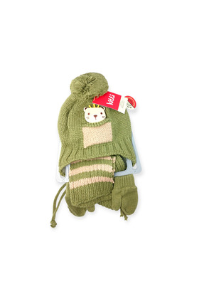 Kitti 0-12 Ay Bebek 3’lü Set Bere Atkı Eldiven Polar İçli Triko Kışlık |