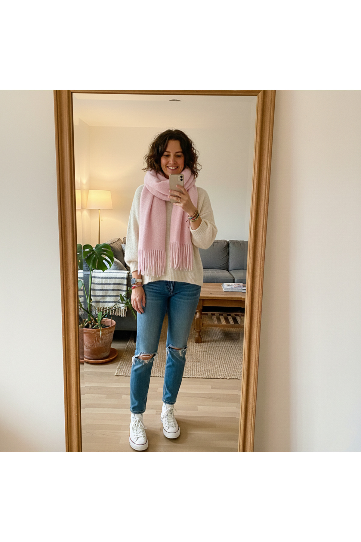 Bermody  Puffy Pembe Yumuşak Dokulu Kadın Atkı Şal Omuz Şalı 50 x 190 cm Sevgililer Günü - Görsel 2