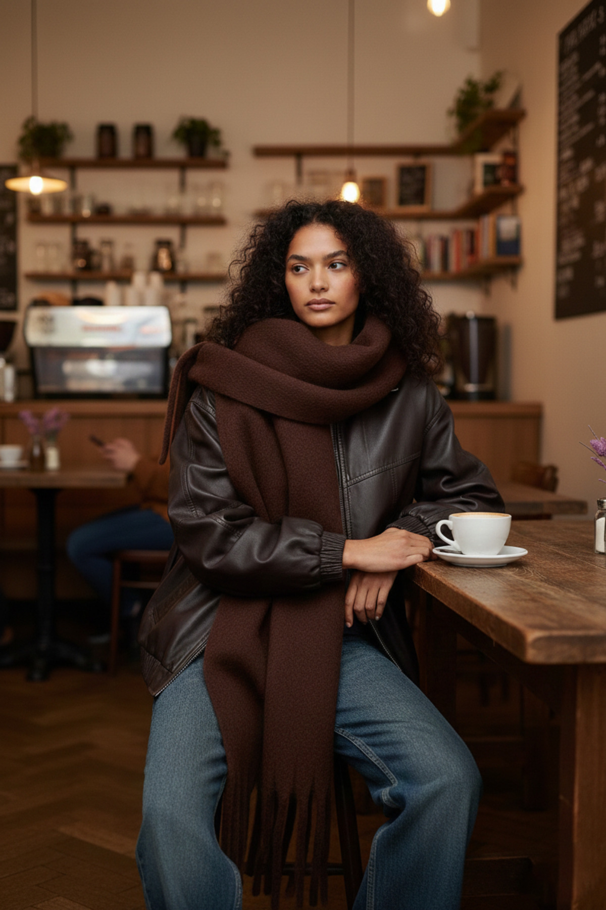 Bermody  Puffy Kahverengi Yumuşak Dokulu Kadın Atkı Şal Omuz Şalı 50 x 190 cm Sevgililer Günü - Görsel 6