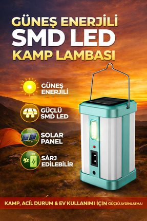 Ecuy Solar Şarjlı LED Acil Durum Lambası 32 SMD Led 1600 mAh Kamp Işığı Elekt...