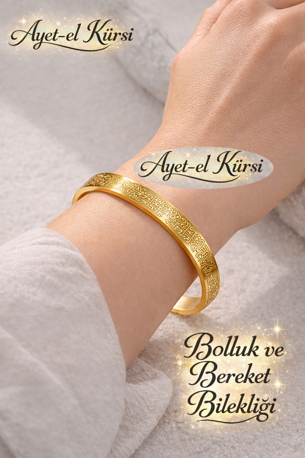Sensio Ayetel Kürsi Bileklik Gold Paslanmaz Çelik Ayarlanabilir Bileklik
