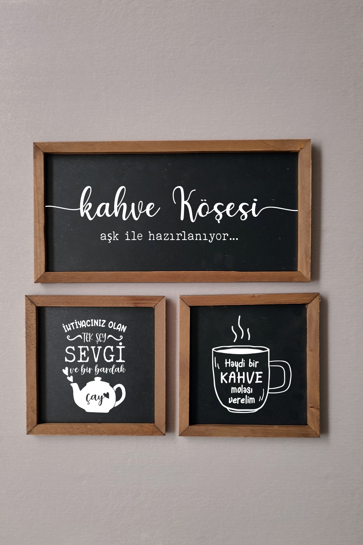 Tea Coffee Corner Let's Take a Coffee Break with Turkish Text Wooden Frame Painting
