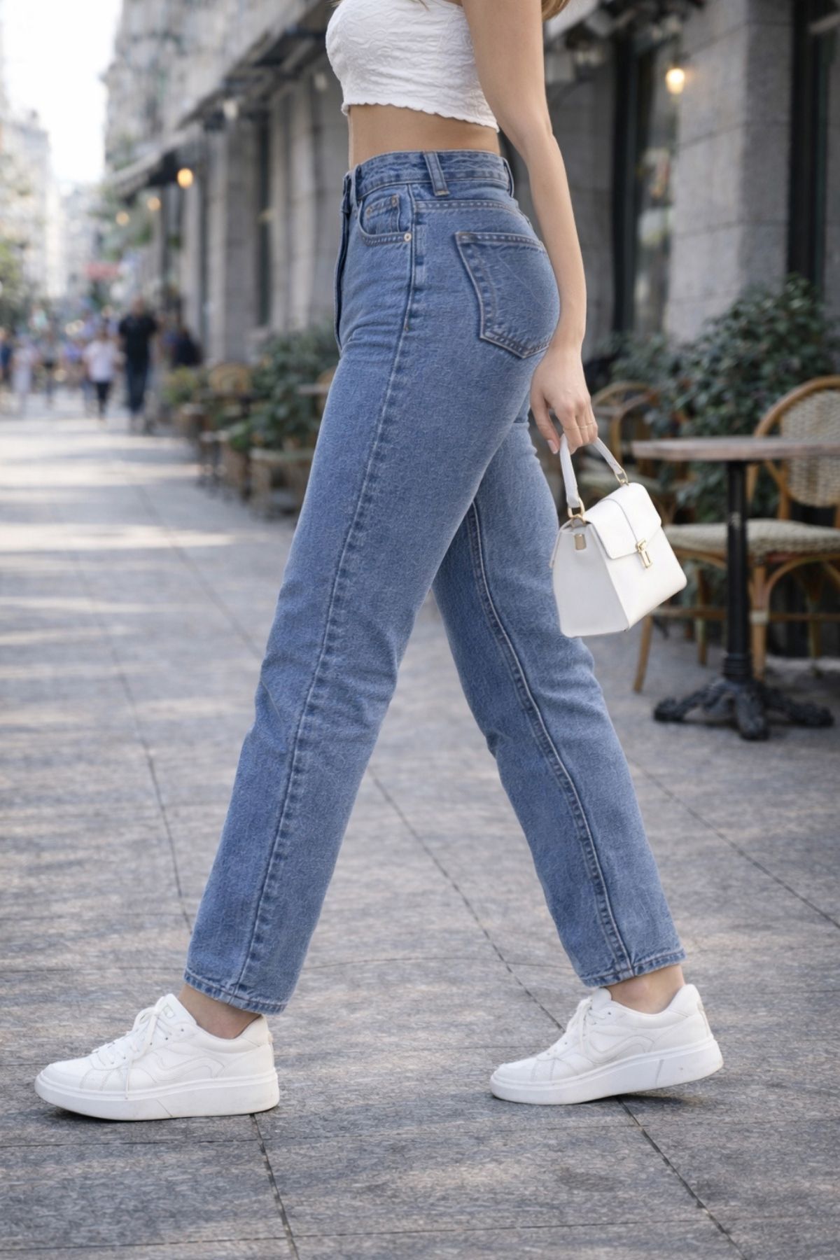 CEDY DENIM  Mom Fit Jean Yüksek Bel Boyfriend Kesim Likralı Açık Mavi Kadın Kot Pantolon C599-A.mavi - Görsel 7