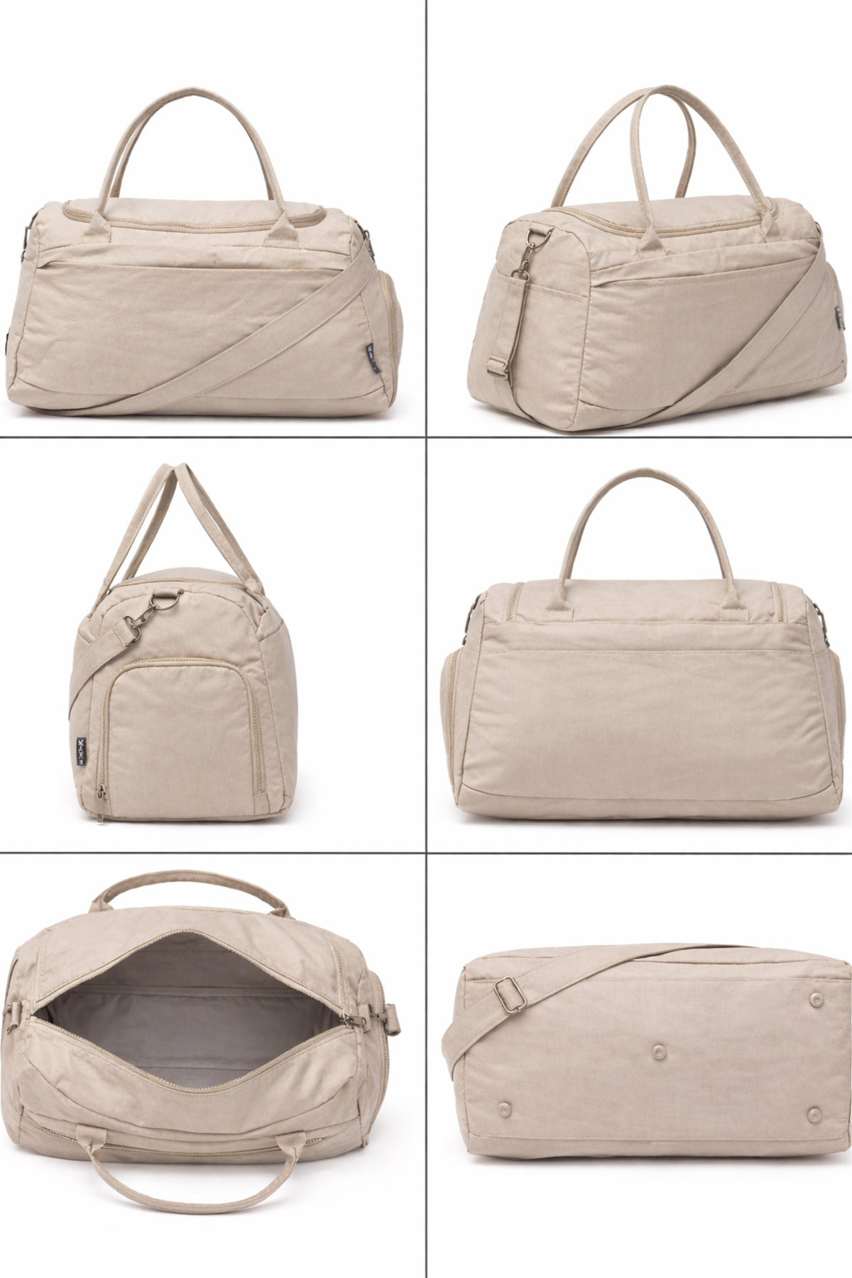 KAFF  Bej Krinkıl Kumaş Ayakkabı Bölmeli 0818 Önü Cepli Su Geçirmez Omuz Askılı Spor Ve Seyahat Çantası - Görsel 6