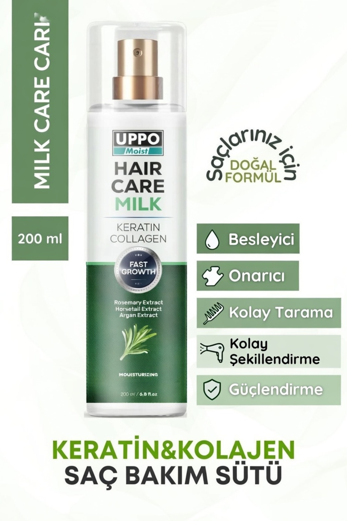 Saç Bakım Sütü Doğal Formül Besleyici biotin Keratin&kolajen Biberiye,at Kuyruğu Ve Argan Özü 200 ml — 0545641036319831983 — تصویر 3 از 9