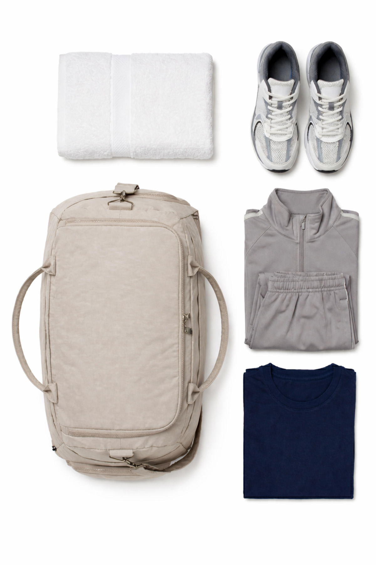 KAFF  Bej Krinkıl Kumaş Ayakkabı Bölmeli 0818 Önü Cepli Su Geçirmez Omuz Askılı Spor Ve Seyahat Çantası - Görsel 7