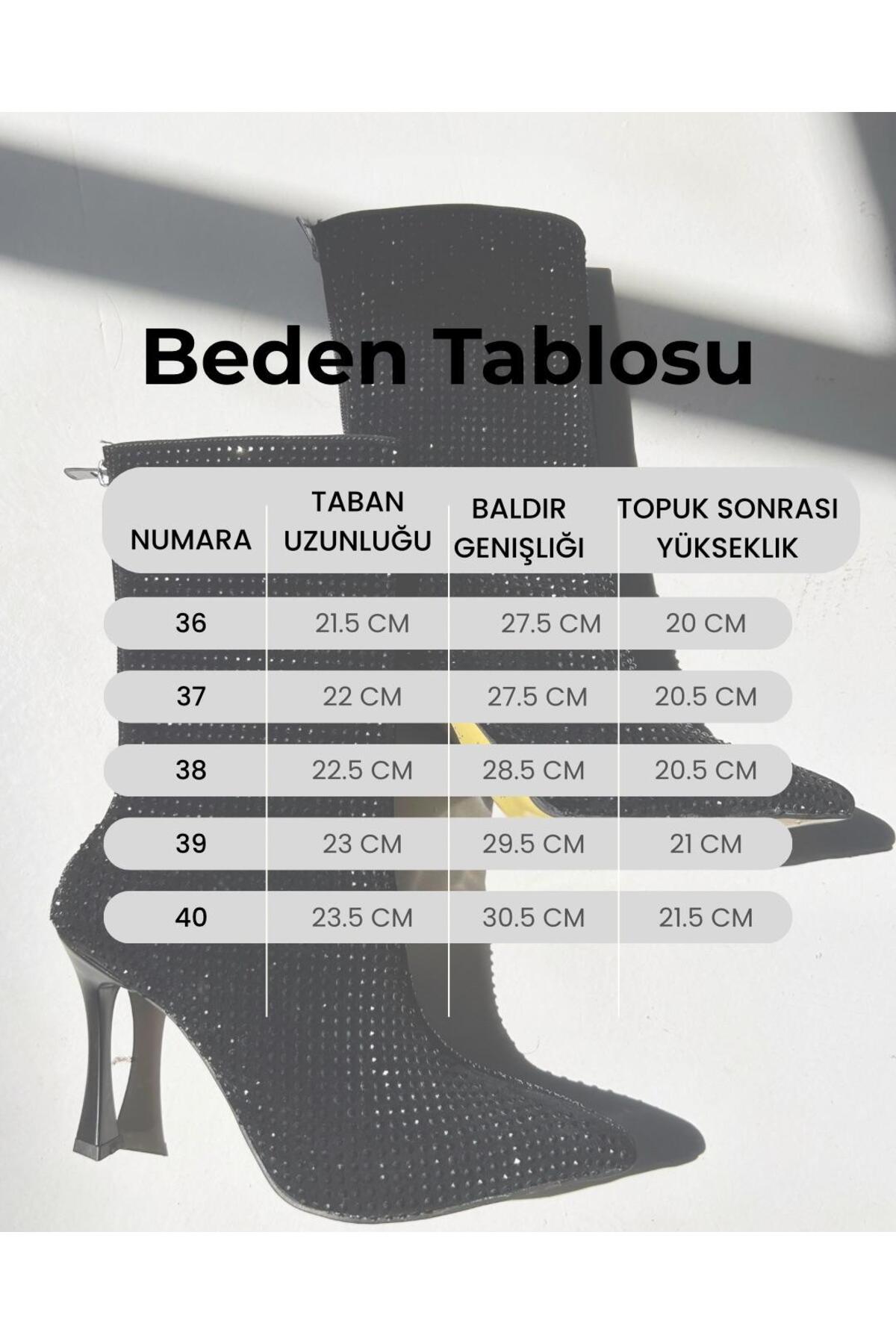 yezy shoes  Gri Taş Detaylı Yüksek Topuklu Kadın Bot Çizme Siyah - Görsel 7