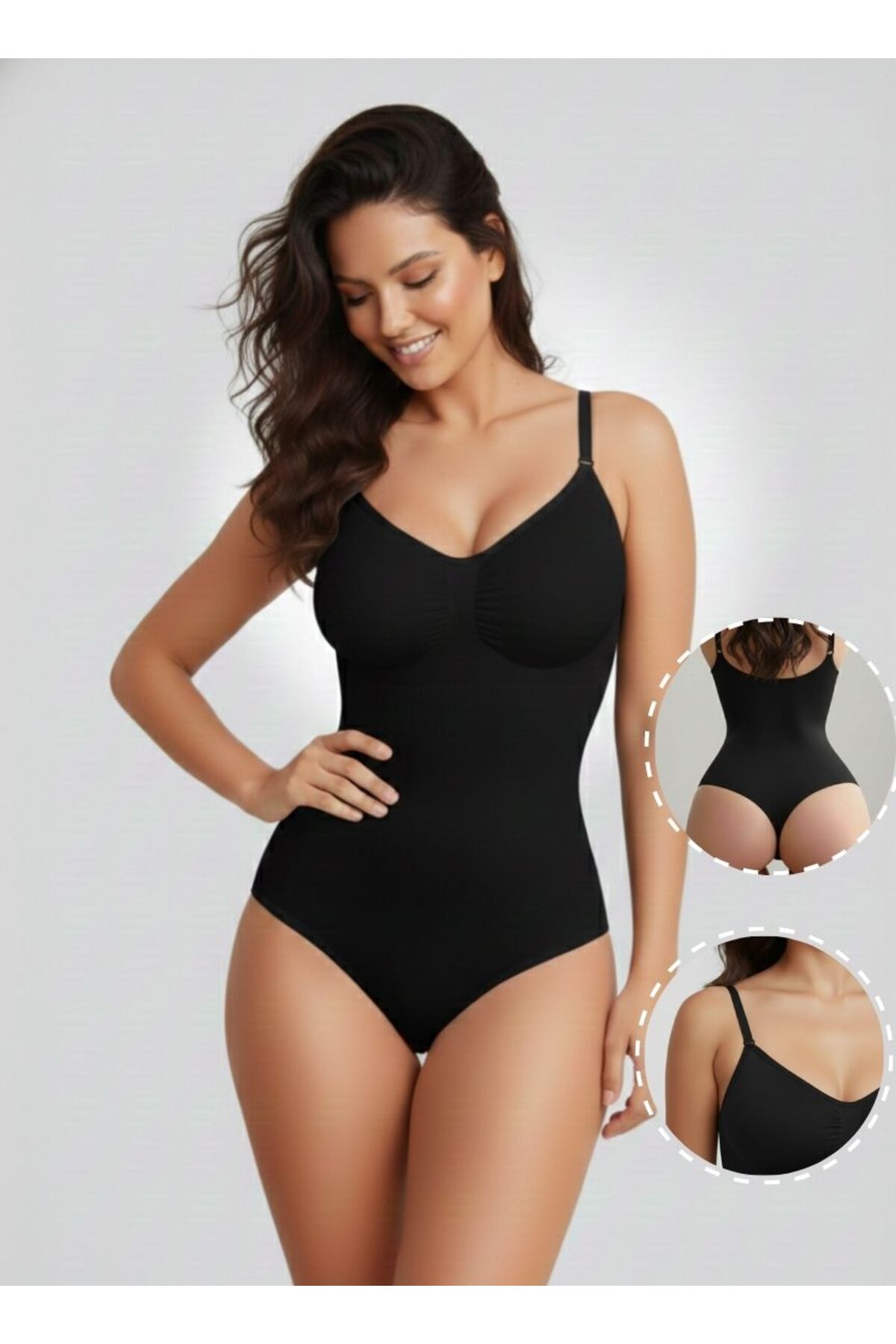 MİSTİRİK Mimola Model Ekstra Toparlayan Ve Sıkılaştıran Zıbınlı Body Örme String Korse Siyah Renk055 görsel 3