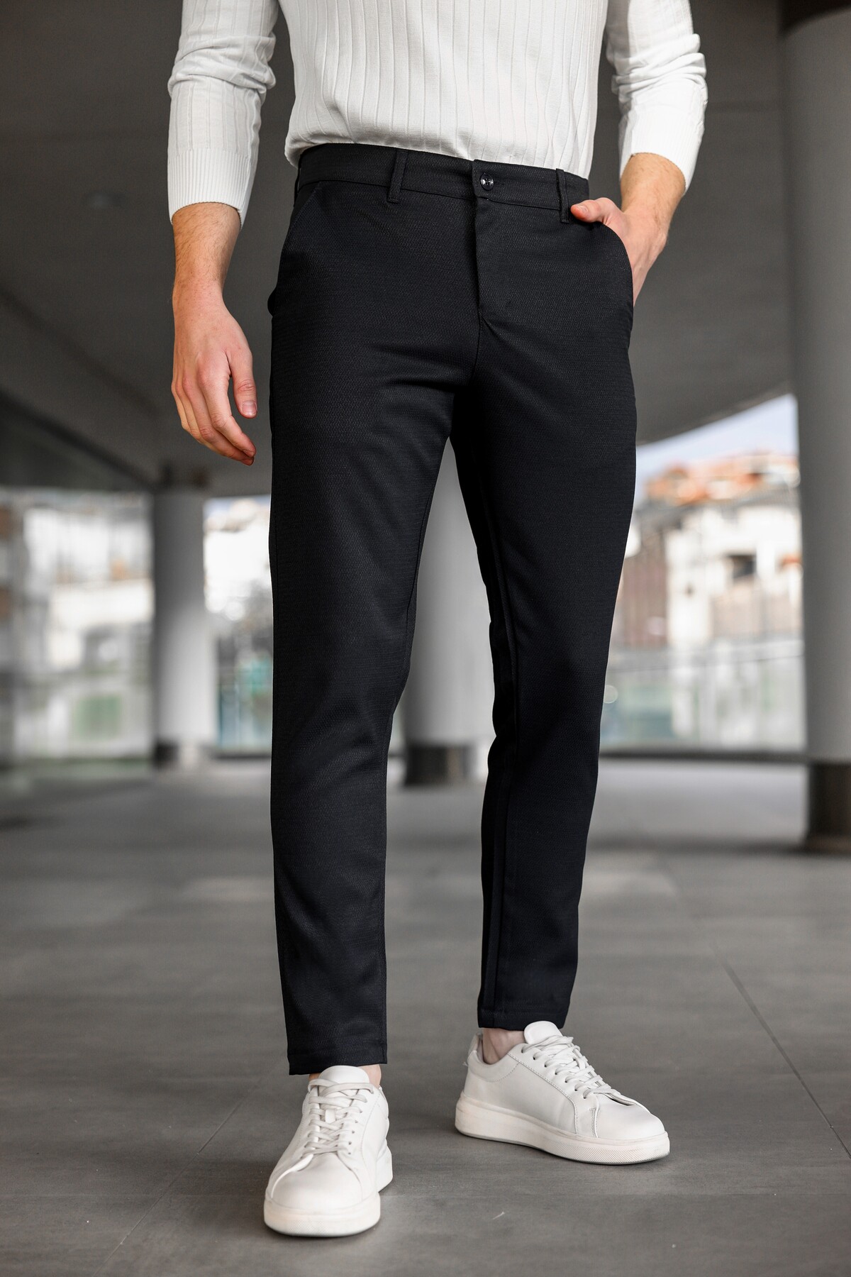Ser Joven  Erkek Slim Fit Siyah Likralı Keten Pantolon - Görsel 2