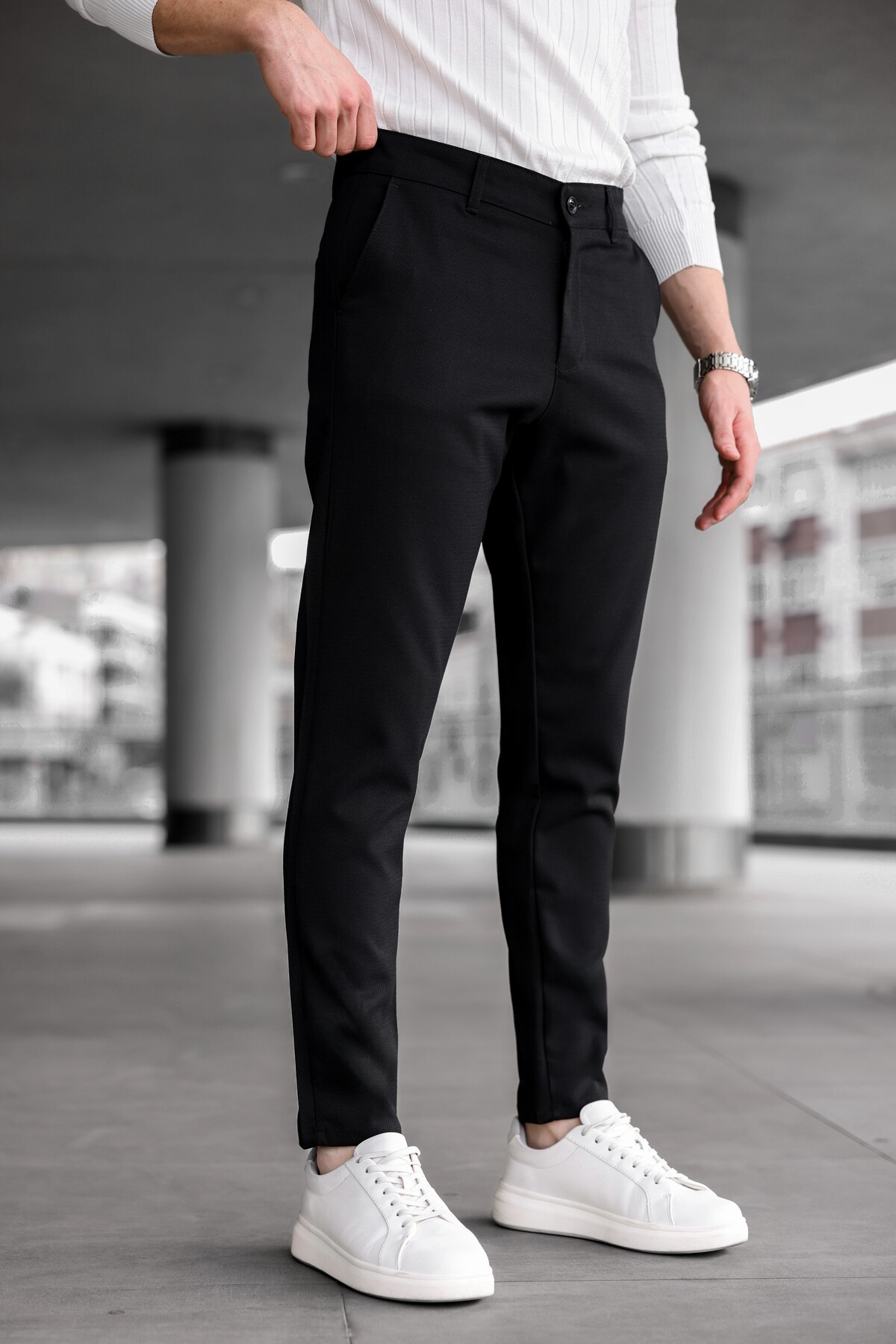 Ser Joven  Erkek Slim Fit Siyah Likralı Keten Pantolon - Görsel 5