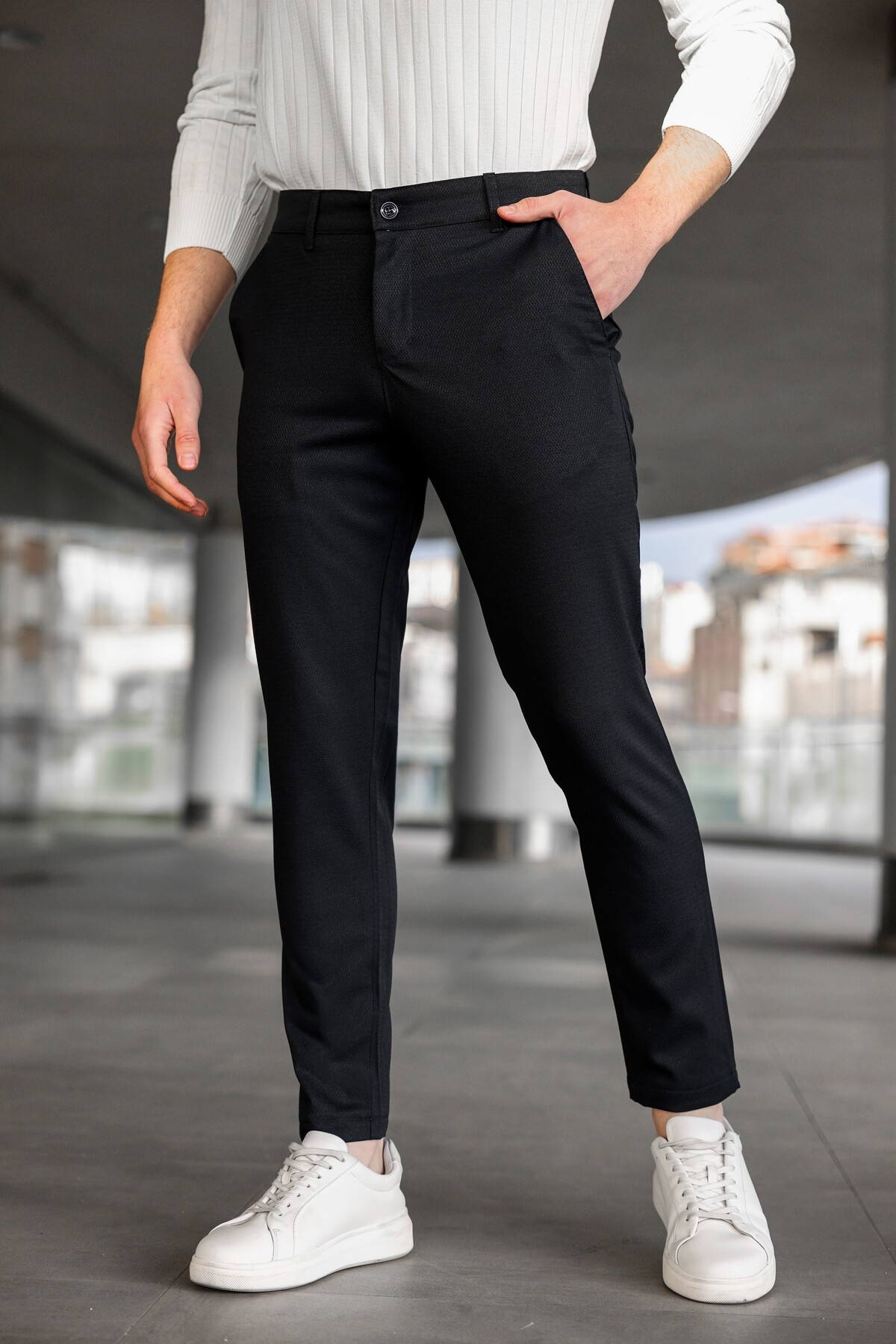 Ser Joven  Erkek Slim Fit Siyah Likralı Keten Pantolon - Görsel 4