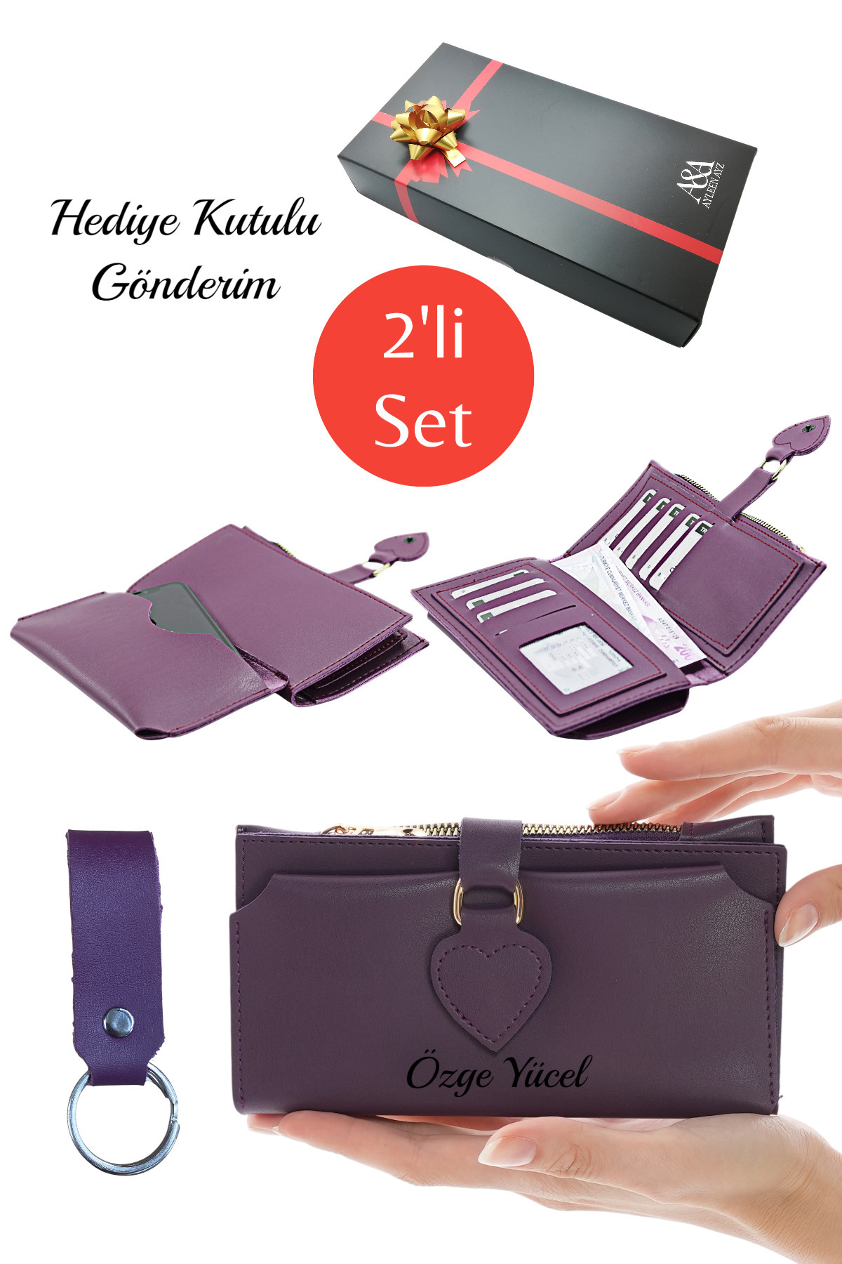 Women Purple Wallet Model Accessory Wallet Card Holder Phone Partition