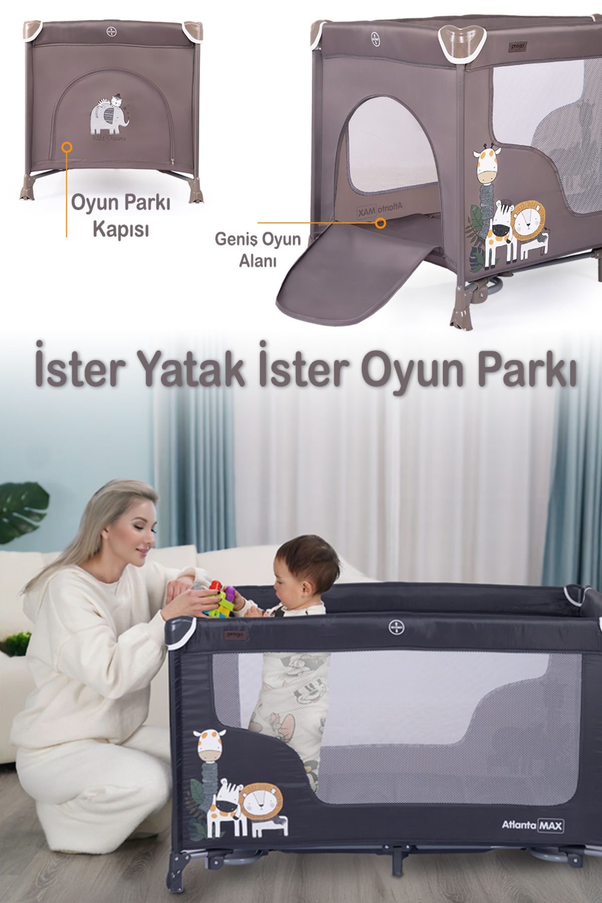 Prego Atlanta Max Alt Açma Üniteli Park Yatak Oyun Parkı Beşik 70*120 Cm Yatak Hediyeli fotoğrafı 5 (önizleme)
