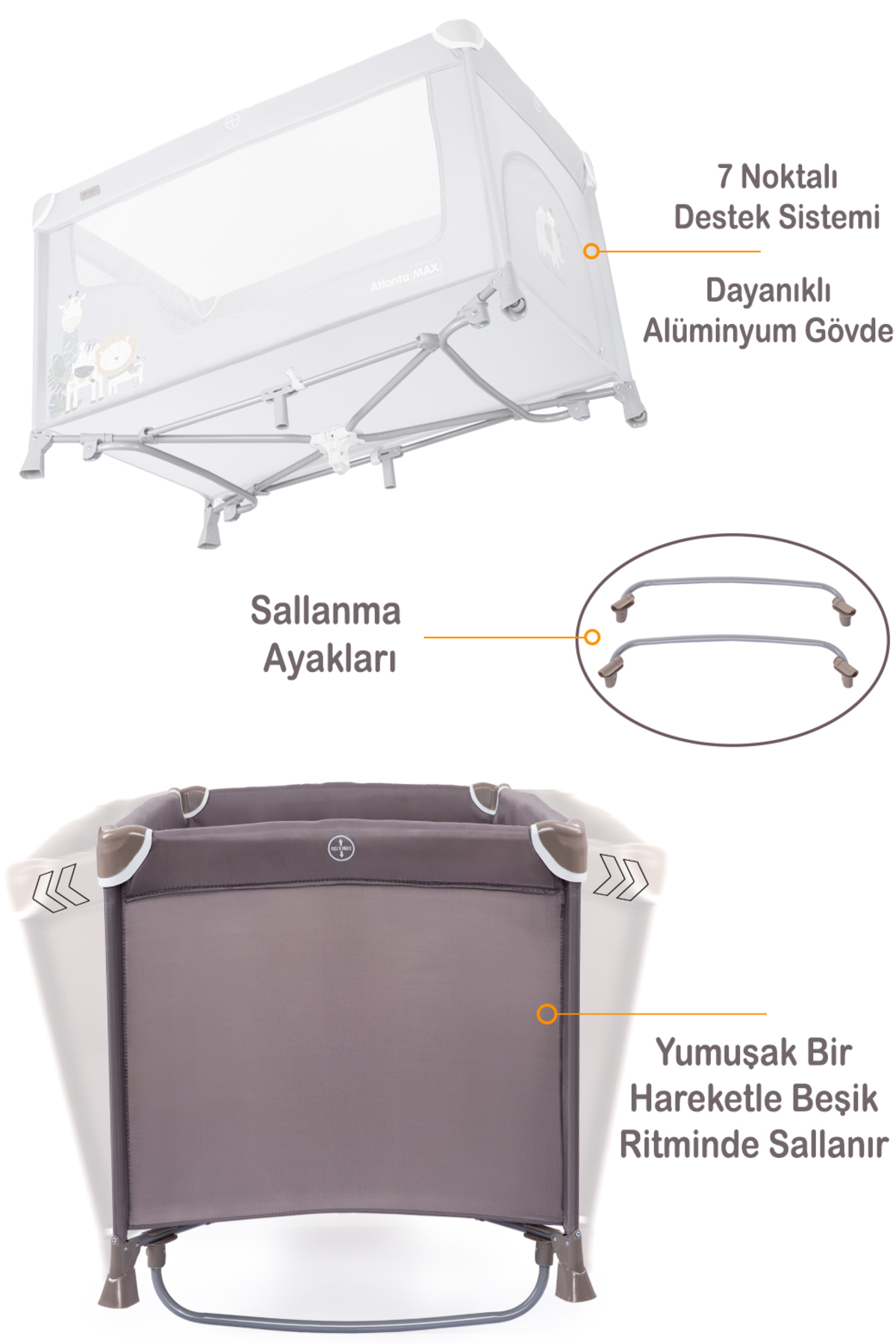 Prego Atlanta Max Alt Açma Üniteli Park Yatak Oyun Parkı Beşik 70*120 Cm Yatak Hediyeli fotoğrafı 4 (önizleme)