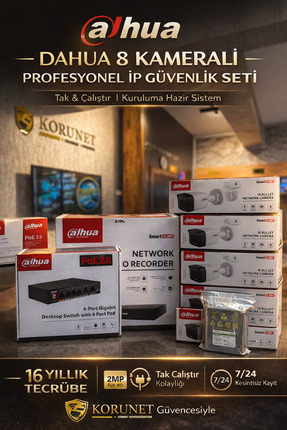 Dahua Technology Dahua 8 Kameralı IP Kamera Seti – Full HD, PoE Kayıtlı