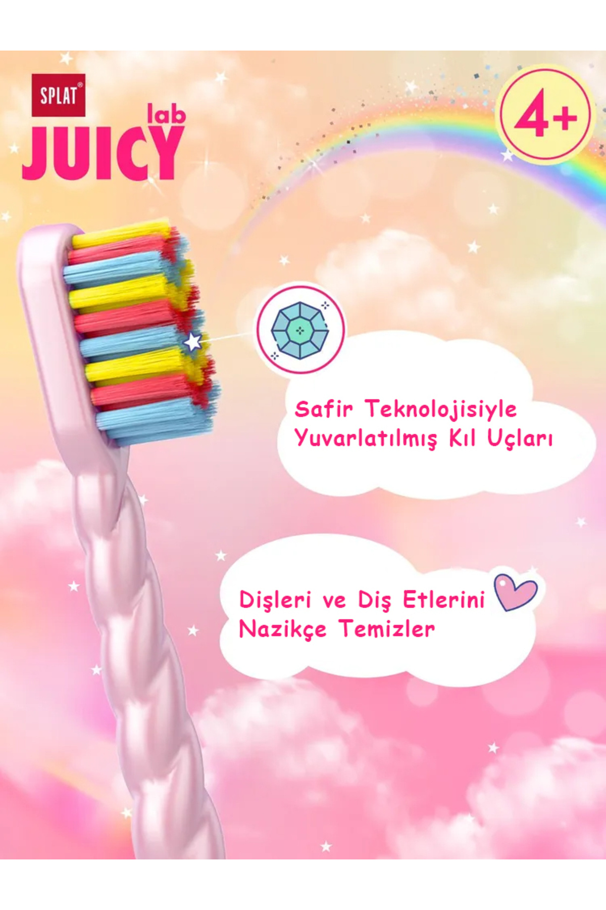 Splat Juicy Lab Unicorn Gümüş İyonlu Yumuşak Çocuk Diş Fırçası 4+ Yaş fotoğrafı 2 (önizleme)
