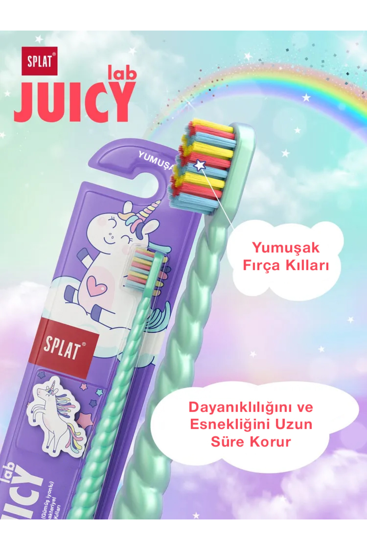 Splat Juicy Lab Unicorn Gümüş İyonlu Yumuşak Çocuk Diş Fırçası 4+ Yaş fotoğrafı 5 (önizleme)