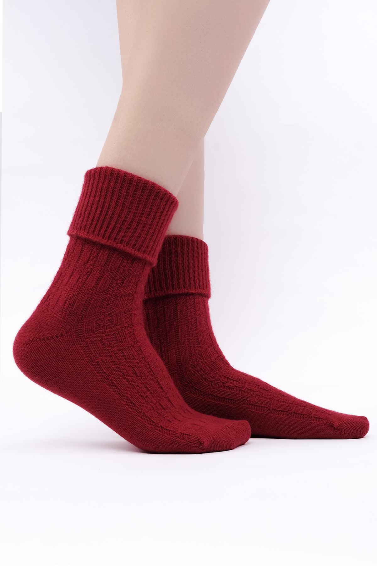 Women Sheep Wool Single Curled Socket Socks Red