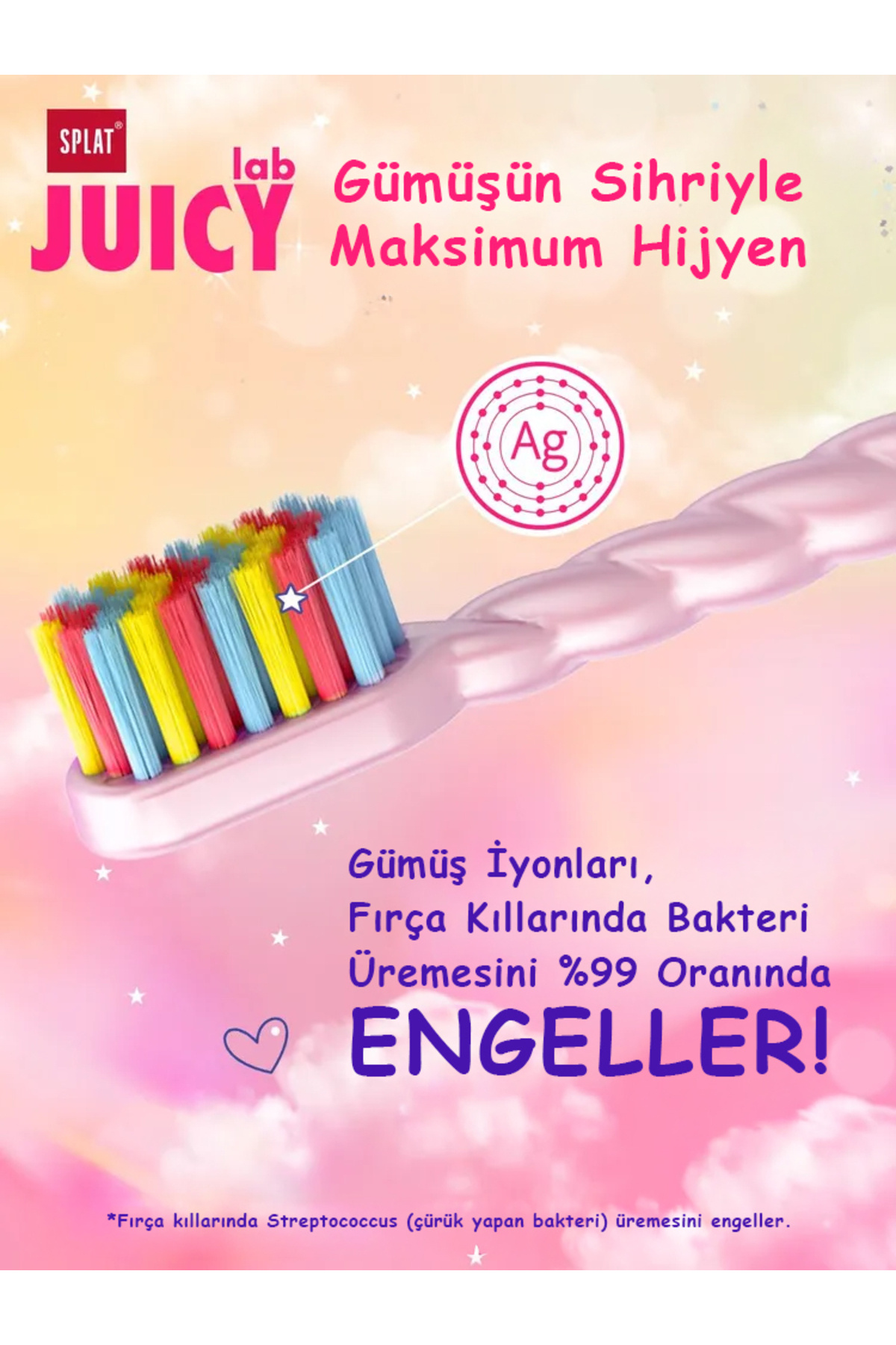 Splat Juicy Lab Unicorn Gümüş İyonlu Yumuşak Çocuk Diş Fırçası 4+ Yaş fotoğrafı 4 (önizleme)