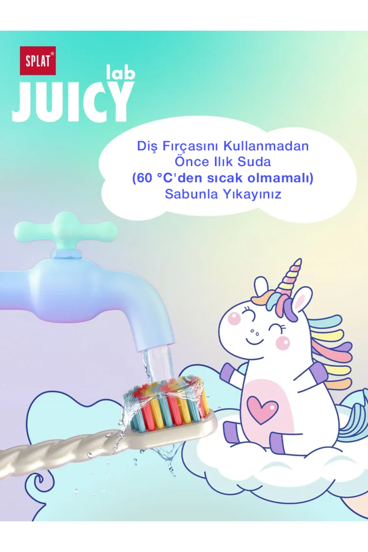 Splat Juicy Lab Unicorn Gümüş İyonlu Yumuşak Çocuk Diş Fırçası 4+ Yaş fotoğrafı 6 (önizleme)