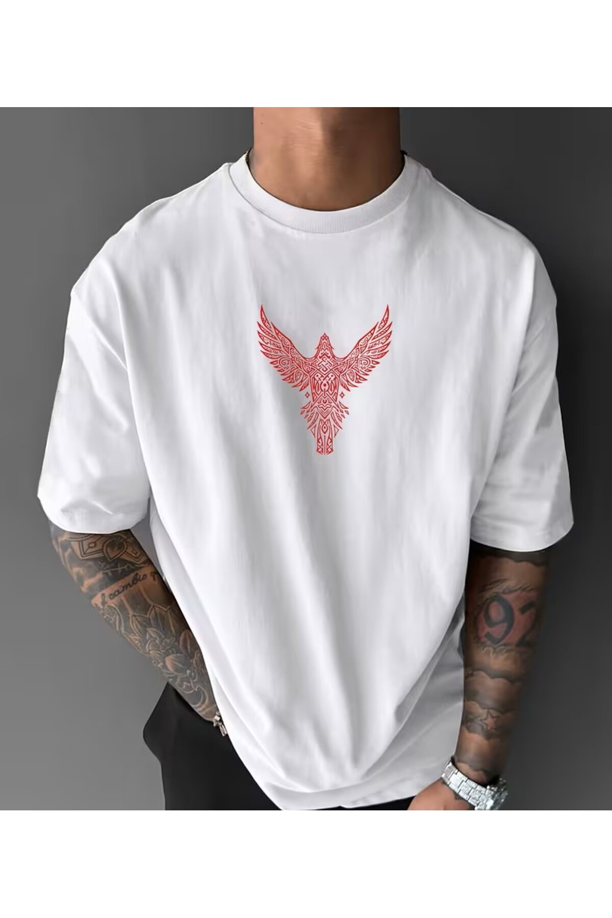Creative BIRD Pattern Prints for Men BLACK/WHITE T-TSHIRT