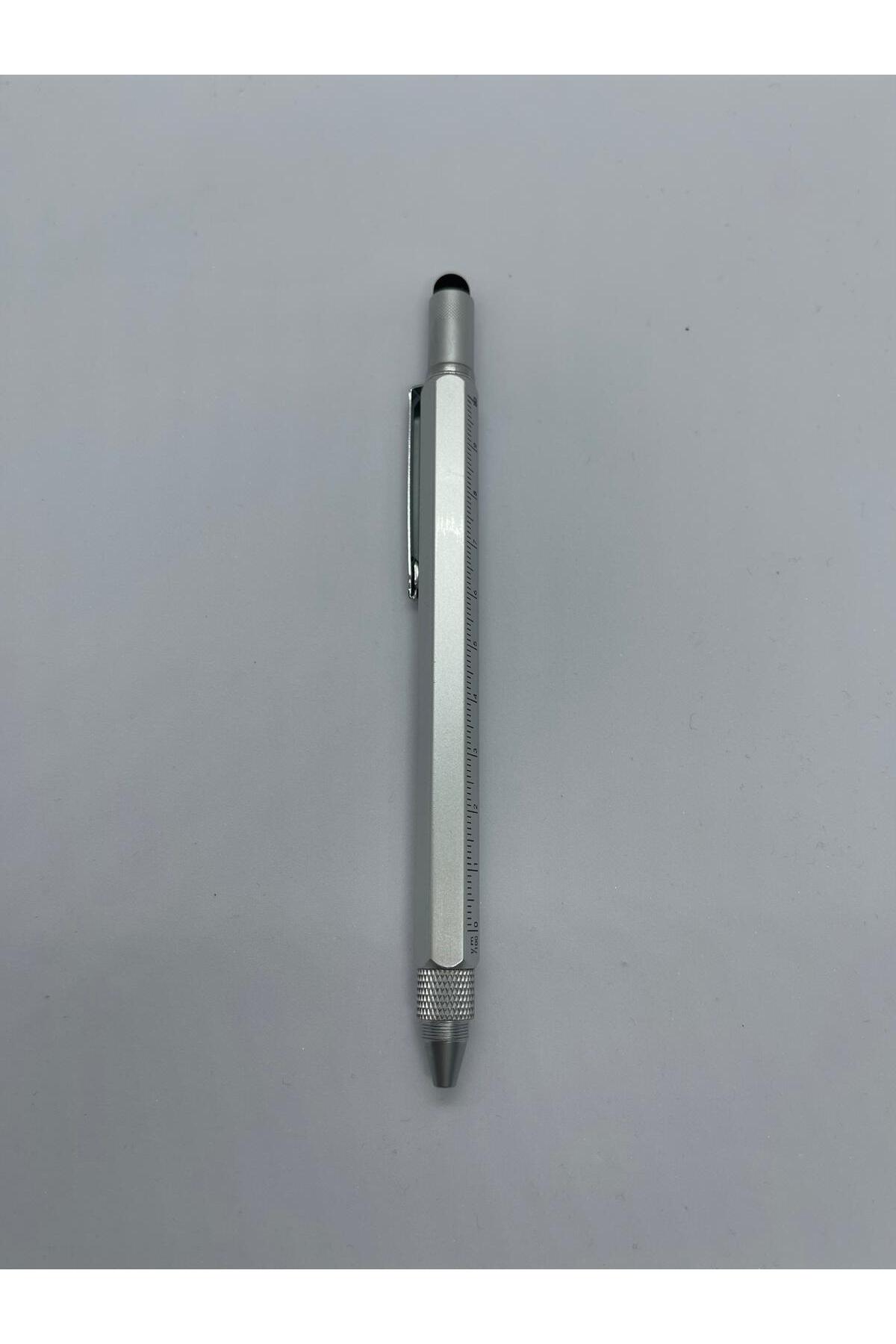 İDEAL REKLAM Kişiye Özel Lüks Metal Mühendis Kalem Su Terazili Tornavidalı Touchpen Gri Hediyelik