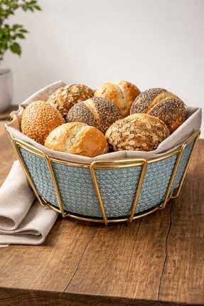 defnem home Dekoratif Gold Detaylı Hasır Ekmeklik, Meyvelik, Sunumluk