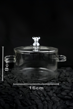 VETRİN Ayıcıklı Cam Tencere Borosilikat Tencere Yüksek Isıya Dayanıklı 1,7 L