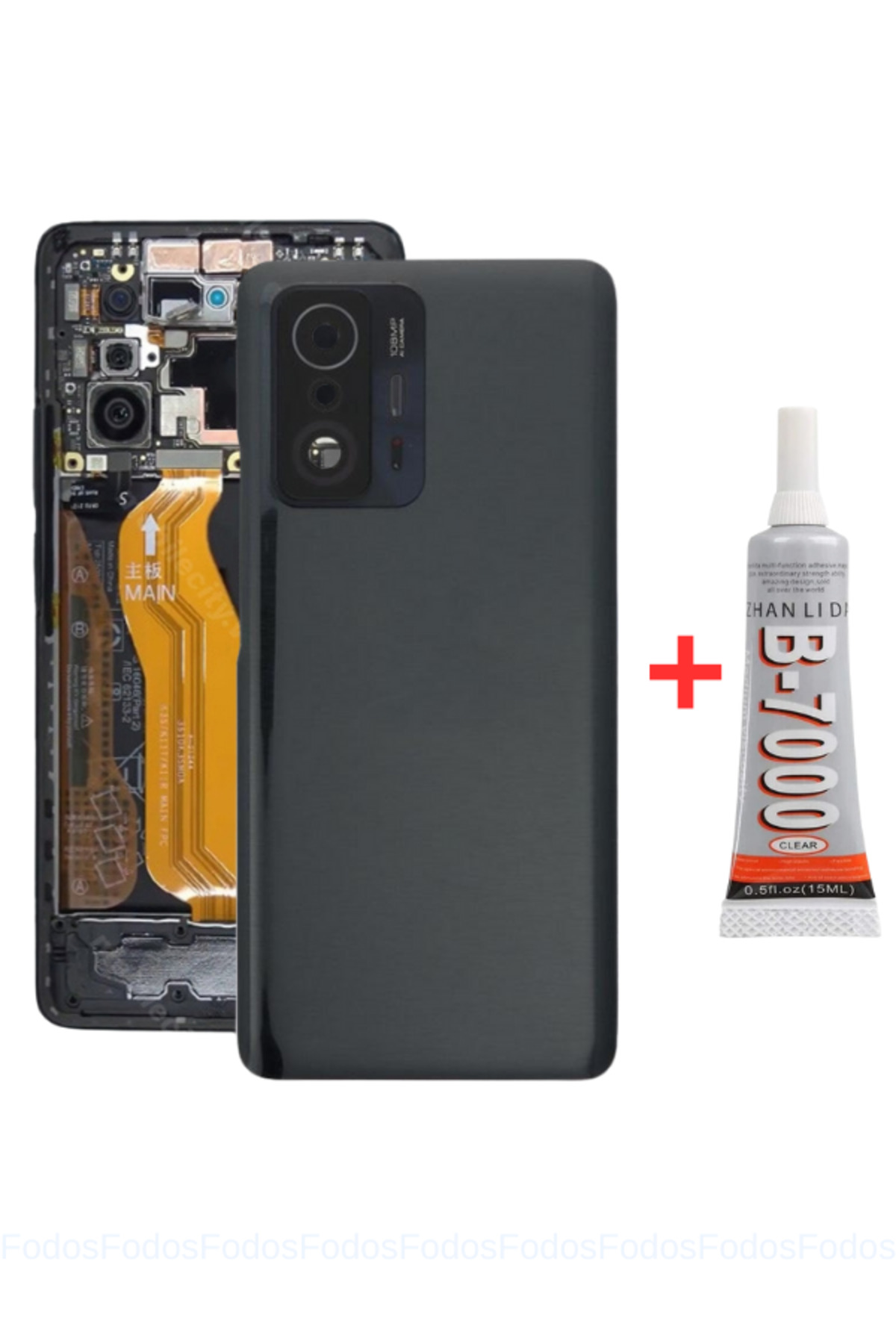 Xiaomi Mi 11T-Mi 11T Pro Rear Battery Battery Cover Camera Glass with Lens - Black + B7000 Adhesive