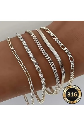 Redhead Şık Paslanmaz Çelik 5 Adet Çoklu Zincir Bileklik