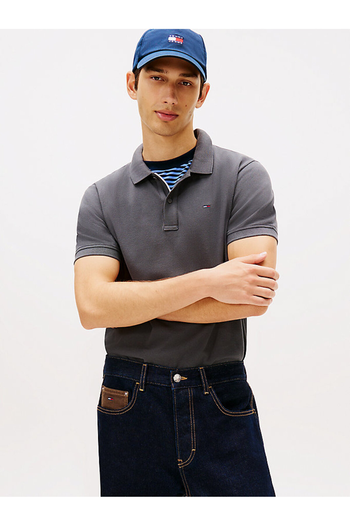 تامی هیلفیگر تی‌شرت یقه گرد مردانه TJM مدل Slim Fit Polo