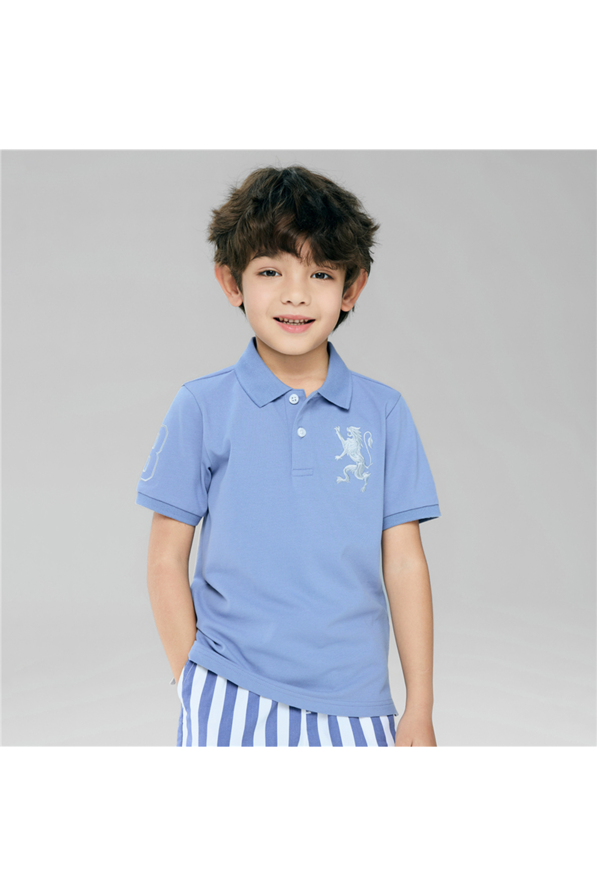Giordano Kids’ Slim Fit Lion Embroidered Cotton Polo