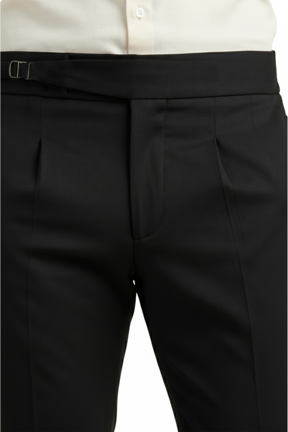 DeepSea  Erkek Siyah Likralı İtalyan Kesim Pileli Kemer Tokalı Şık Kumaş Pantolon 2601020 - Görsel 4