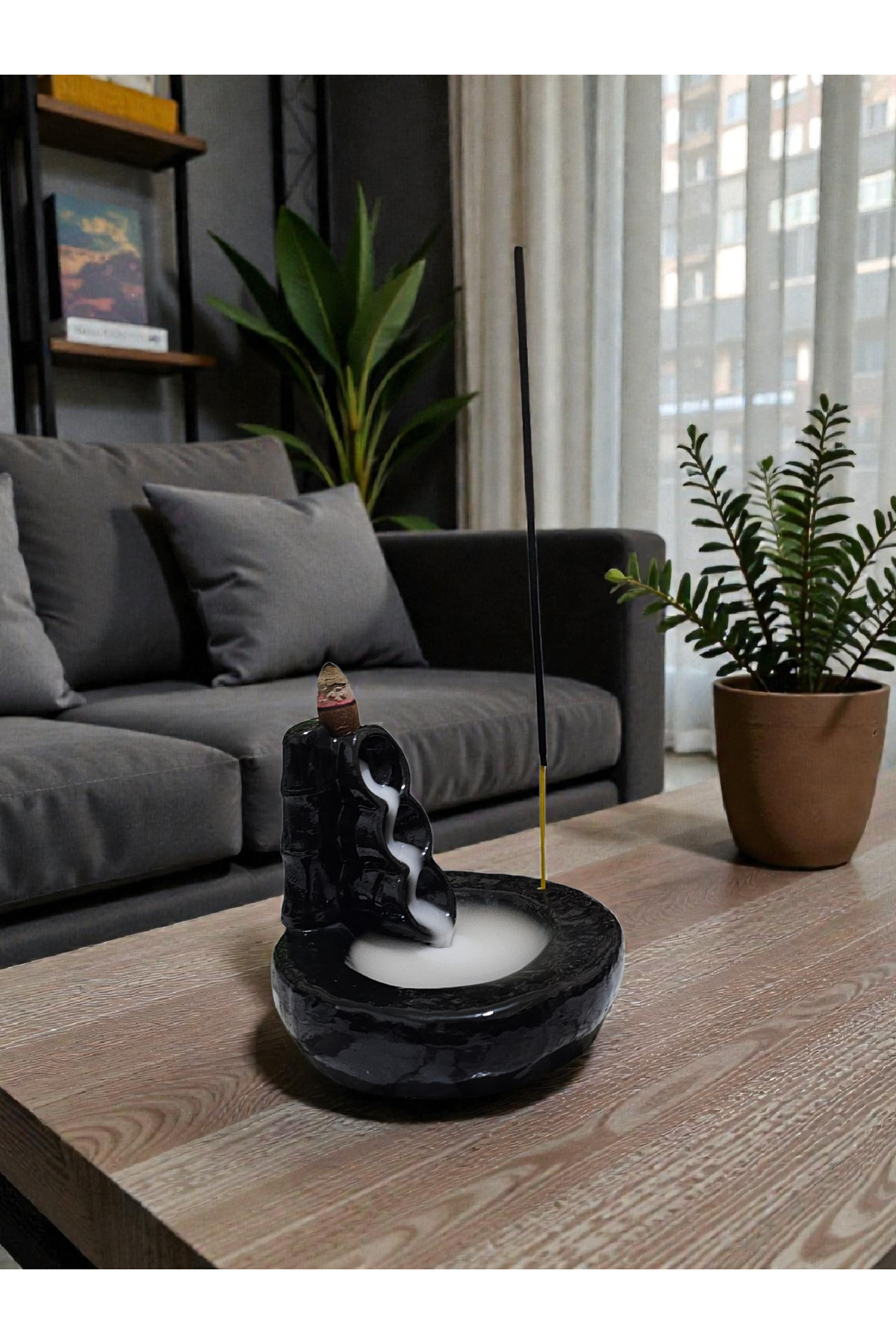 Modern Corrugated Backflow Incense Holder 9Cm Varnished