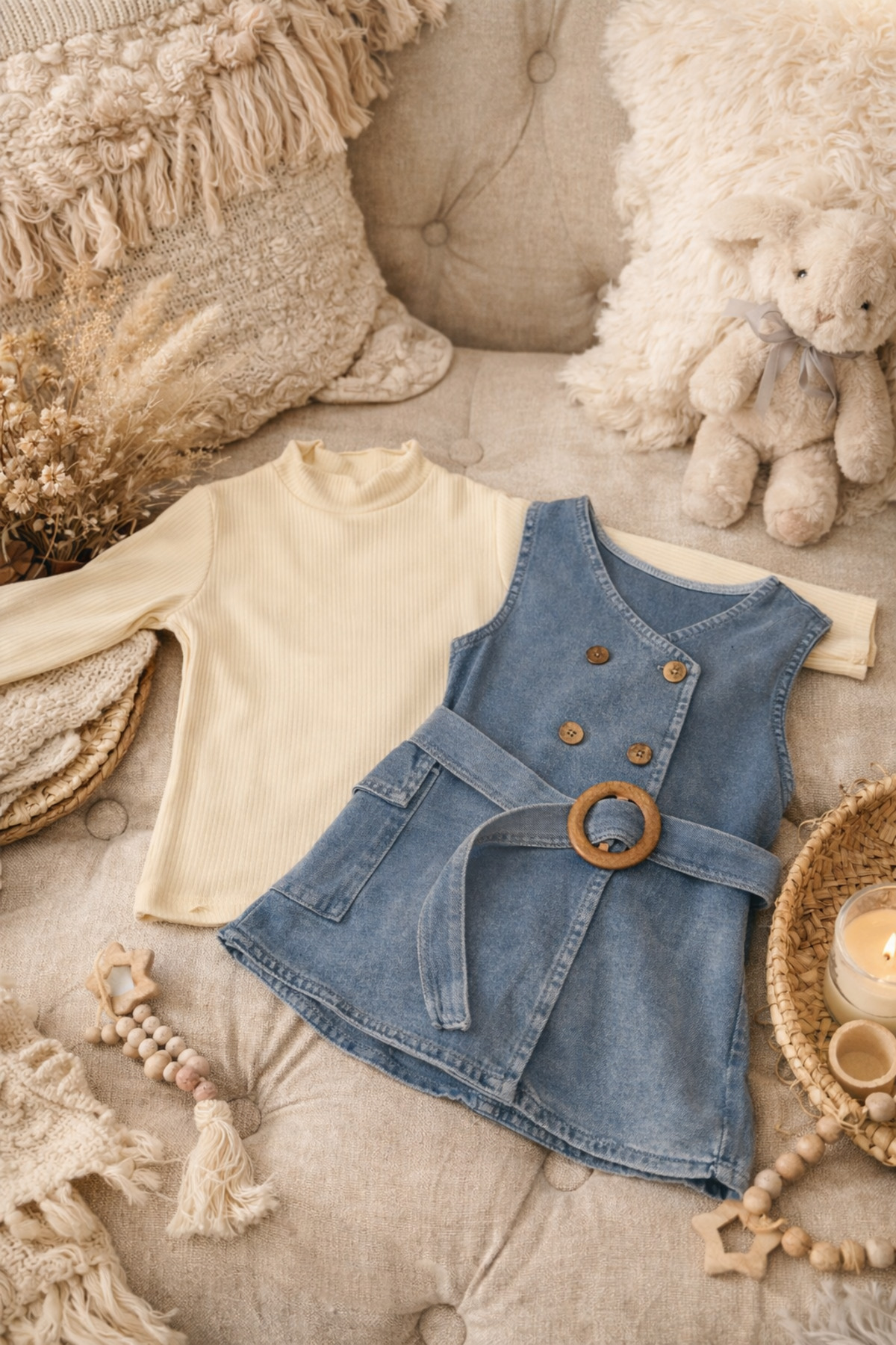 Baby Buu KIZ BEBEK KOT JİLE UZUN KOLLU FİTİLLİ BLUZ 2'Lİ %100 PAMUK TAKIM fotoğrafı 2 (önizleme)