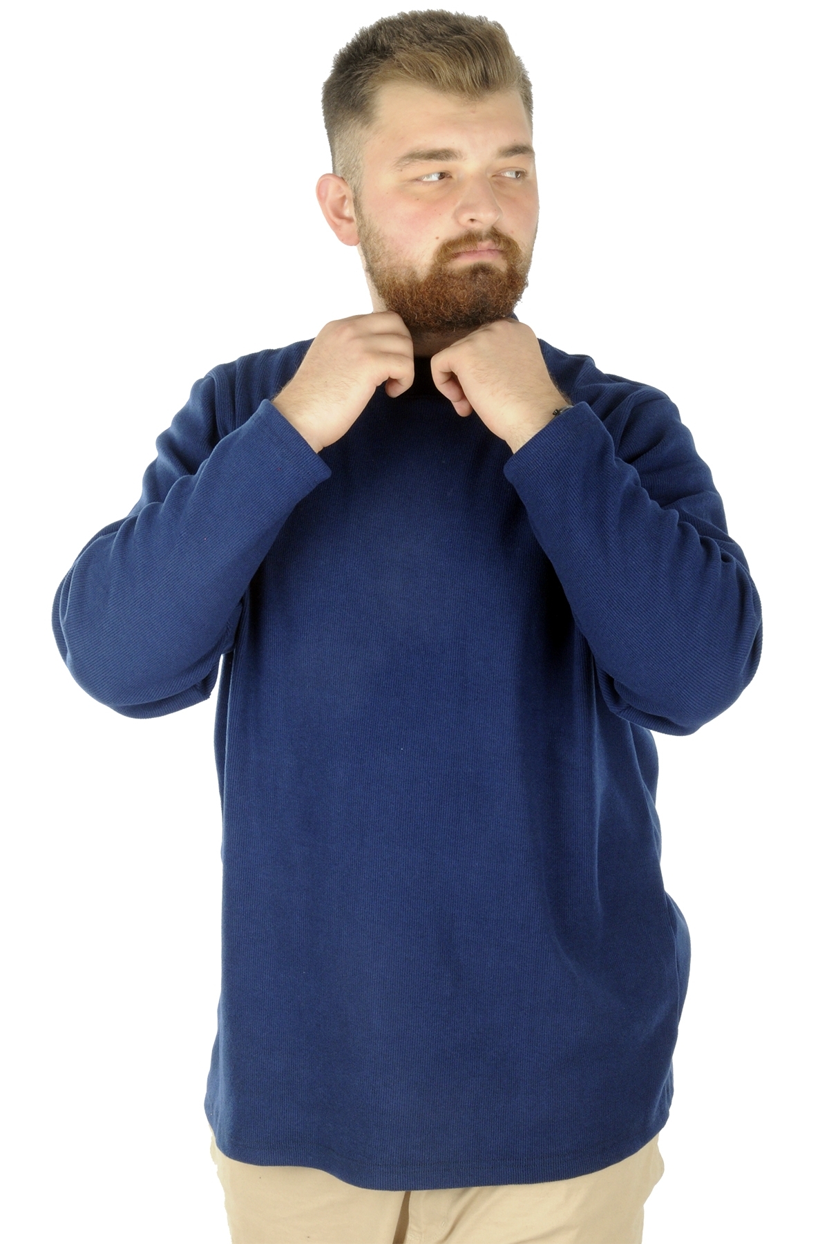 ModeXL Mode XL Büyük Beden Uzun Kol Yarım Balıkçı Kazak 22558 İndigo görsel 2